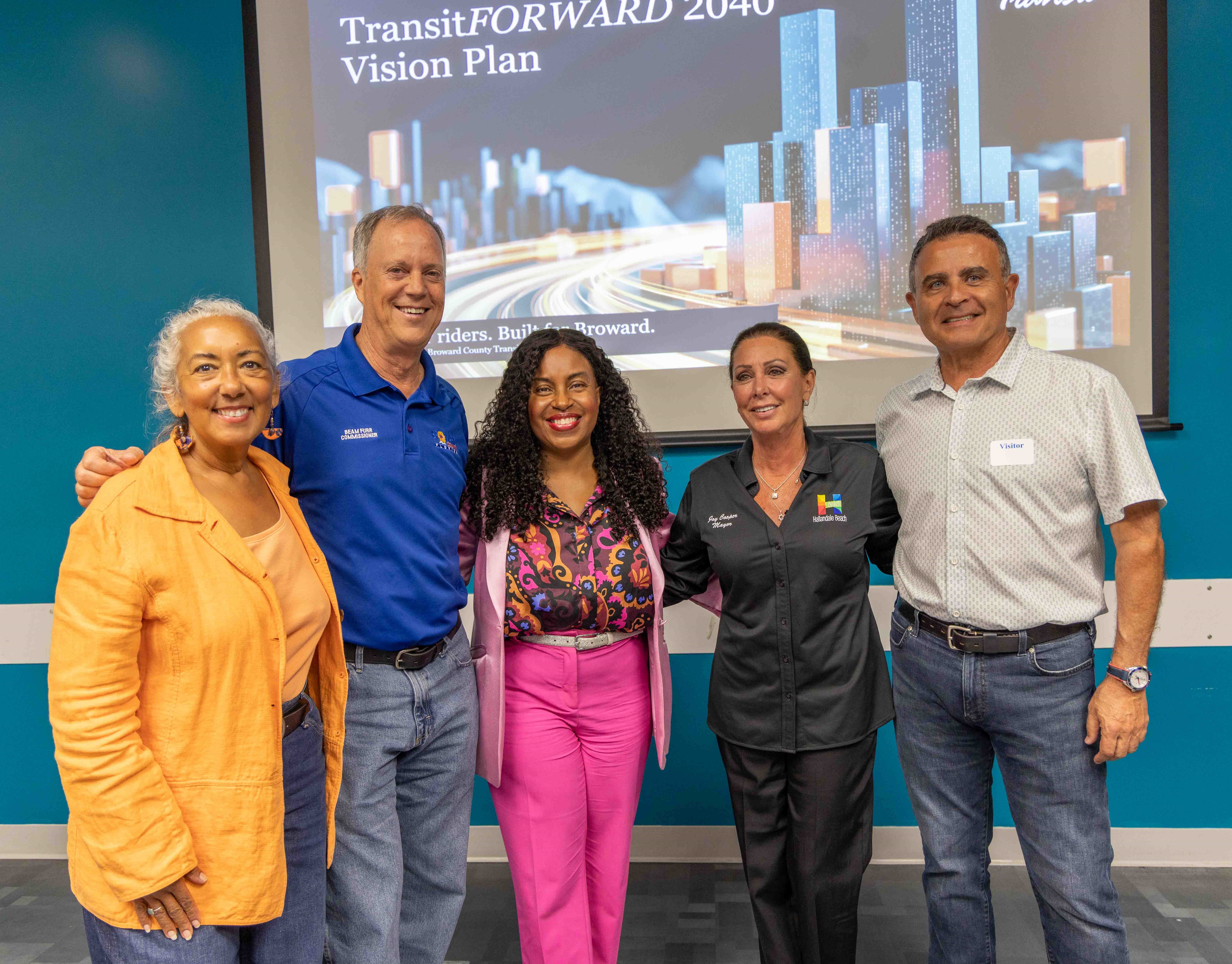 City of Hollywood Commissioner Idelma Quintana, Broward County Commissioner Beam Furr, Broward County Transit General Manager/CEO Coree Cuff Lonergan, City of Hallandale Mayor Joy F. Cooper, and City of Dania Beach Commissioner Luis Rimoli.