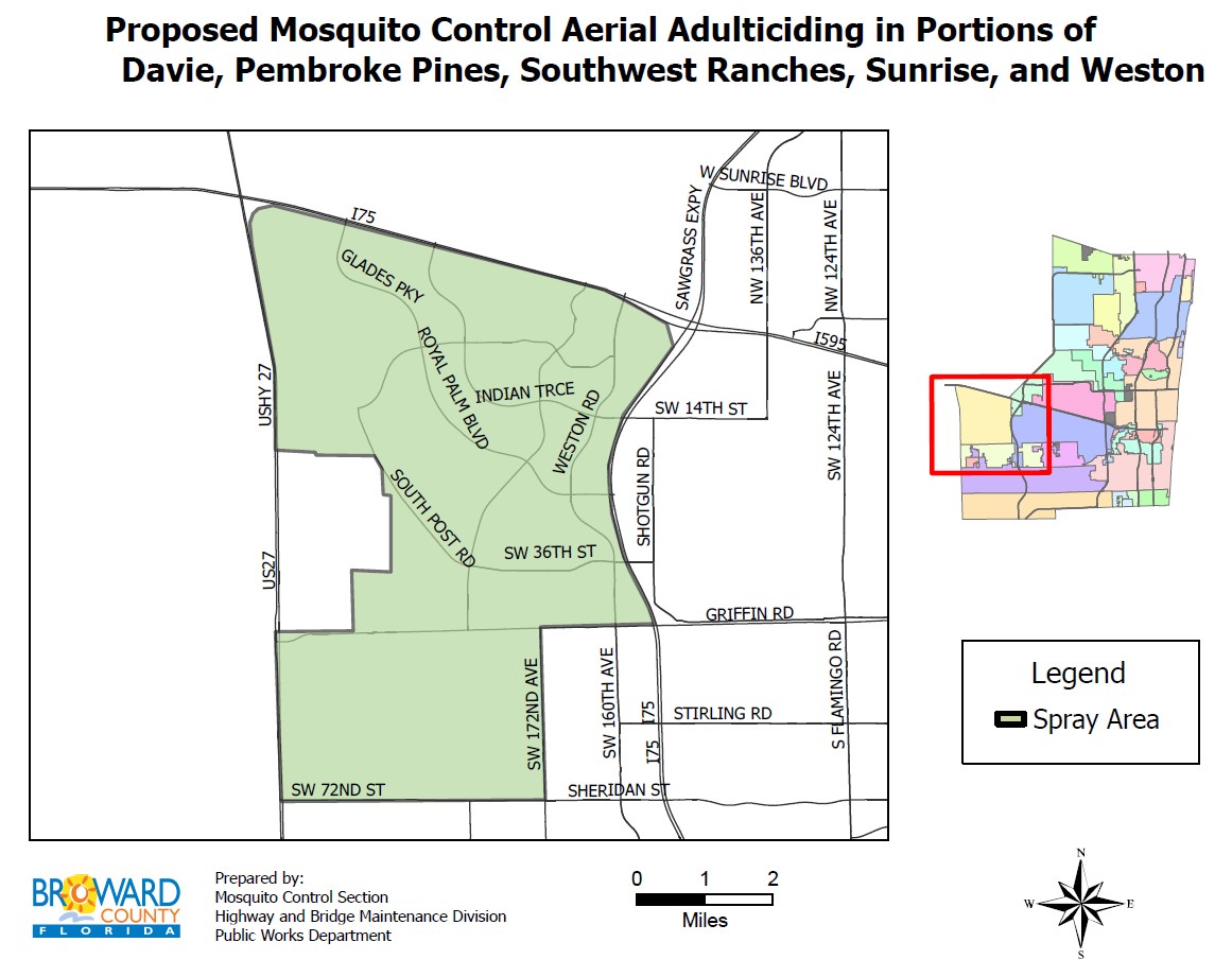 Map of area to be sprayed for mosquitoes.