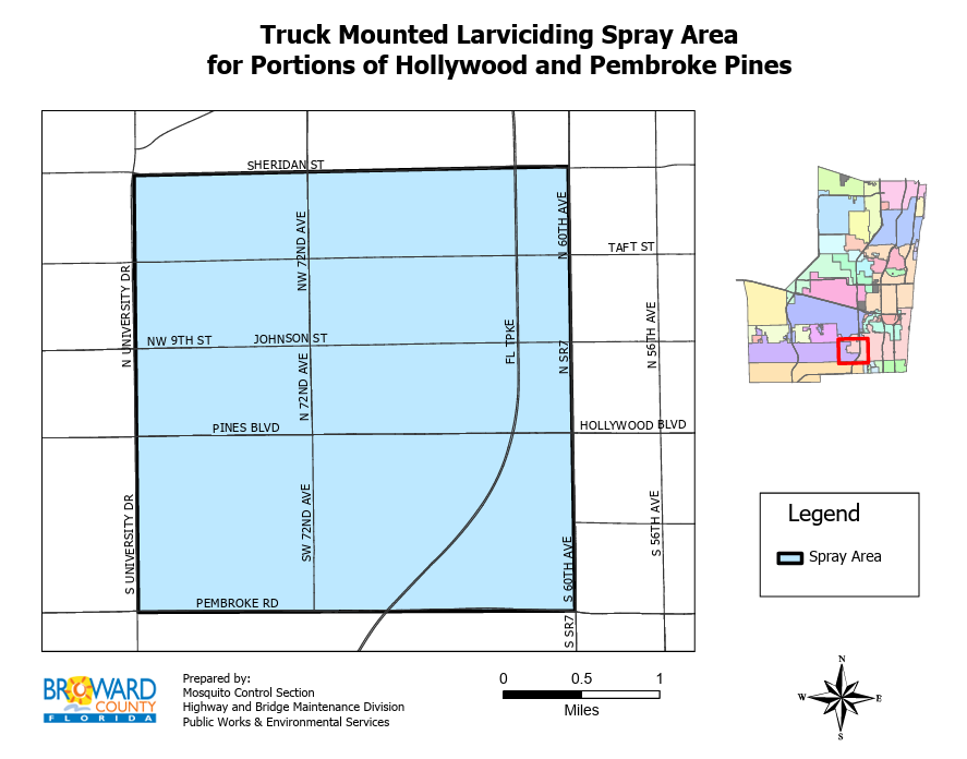 map of area to be sprayed with mosquito larvicide
