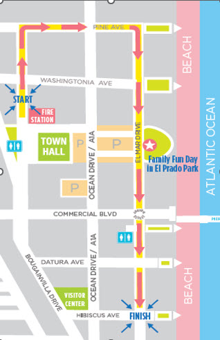 Map indicating bus detours for Lauderdale-by-the-Sea parade.