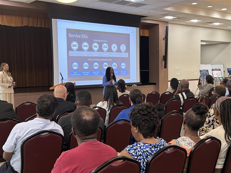 TransitForward 2040 community meeting.  Coree Cuff Lonergan, Broward County Transit CEO and General Manager at podium  