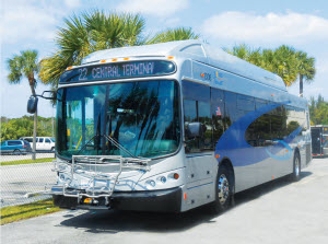 One of the new Broward County Transit's 2013 hybrid-diesel buses that will be traveling routes in Broward County.