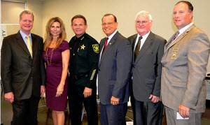 L-R: Mayor Tim Ryan; Kathleen Cannon, United Way of Broward; Sheriff Scott Israel, BSO; Dr. El Sanadi, Broward Health; Jim Hall, NSU; David Scharf, BSO.